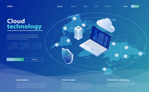 Conceito de computação em nuvem. Armazenamento em nuvem ilustração vetorial isométrica. Tecnologia de computação online . —  Vetores de Stock