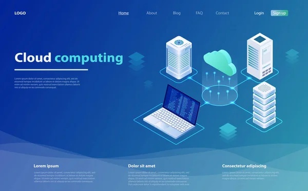 Cloud Computing Concept. La tecnología de computación en la nube cartel de publicidad isométrica de configuración de red. — Vector de stock