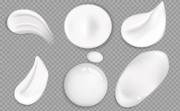 Set van cosmetische witte crème textuur. Cosmetische crème uitstrijkjes realistische icon set. Uitstrijkjes van dikke witte cosmetische crème. — Stockvector