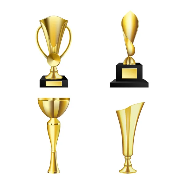 Beautiful golden trophy cups and awards of different shape realistic set isolated on white background. — Stock Photo, Image