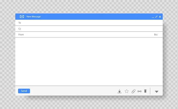 Бланшированное окно электронной почты, искушающая векторная иллюстрация. Электронная почта пустой шаблон Интернета почтовый интерфейс фрейма . — стоковый вектор