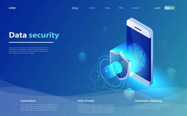 Mobile Data Security concept. Smartphone met beveiligings schild en toegangsvenster. Internet Security Shield Business. — Stockvector