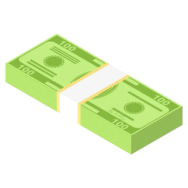 Iconos de dinero isométricos. Billete de dólar verde. Billete de dólares, billete de dinero. Billete dólar aislado sobre fondo blanco . — Foto de Stock