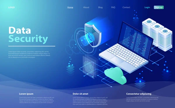 Sicherheitsdatenschutzkonzept. isometrisches Konzept zum Schutz von Netzwerk und Daten. Verwaltung von Datennetzen — Stockvektor