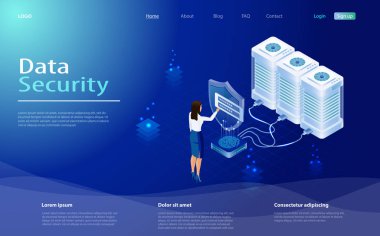Veri koruma kavramı. Internet'te gizlilik verilerini güvenli hale verin. Bulut depolamada kişisel verilerin korunması. Kod kaydetme ve erişimi kontrol et konsepti.