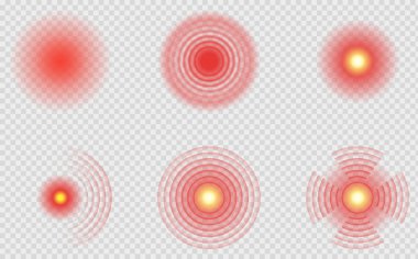 Ağrı kırmızı daire veya yerelleştirme işareti. Kırmızı ağrılı hedef nokta, ilaç çare daire ve eklem ağrısı lekeleri hedefleme.