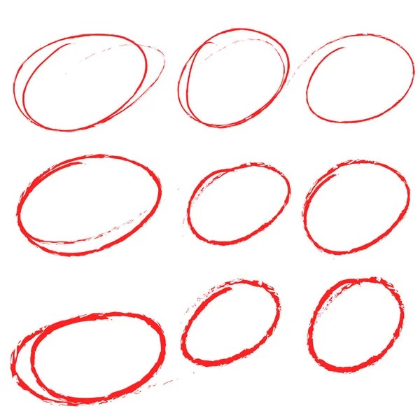Rosso disegnato a mano e schizzo ovale, marcatori cerchio — Foto Stock