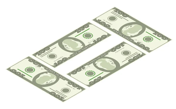 Iconos de dinero isométricos. Billete de dólar verde. Billete de dólares, billete de dinero. Billete dólar aislado sobre fondo blanco . — Foto de Stock