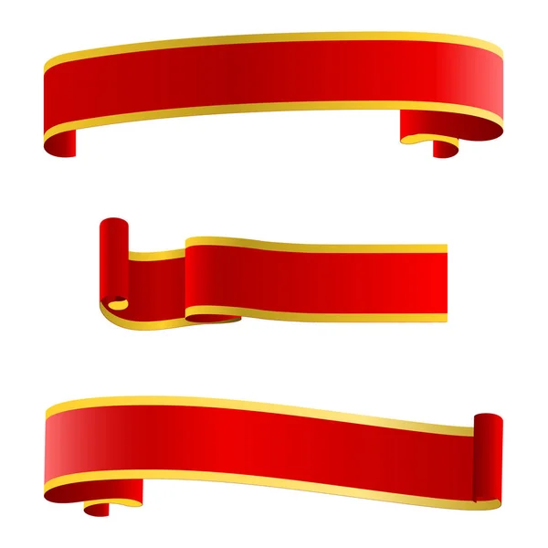 Set flat red decorative ribbons. Realistic 3d red glossy decorative congratulation ribbons set. — Stock Photo, Image