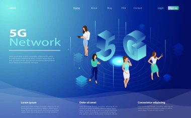 İzometrik vektör illüstrasyonunda 5g ağ teknolojisi.