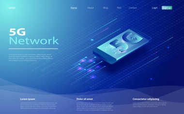 İzometrik vektör illüstrasyonunda 5g ağ teknolojisi.