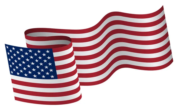 Birleşik Devletler bayrağı sallıyor. Bağımsızlık Günü için dalgalı Amerikan Bayrağının çizimi. — Stok Vektör