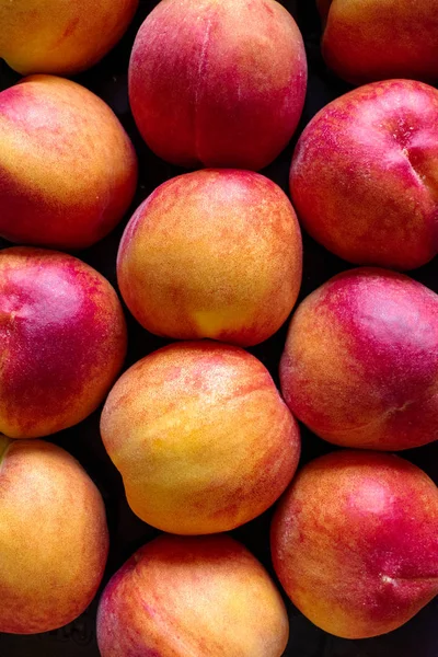 Top View Fresh Peaches Black Background Portrait Position — Stock Photo, Image