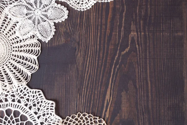 Vintage Knitted Lace Background Wooden Boards Background Retro Style Royalty Free Stock Photos