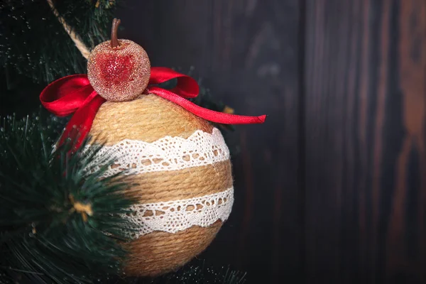 Kerstmis Nieuwjaar Rustieke Houten Achtergrond Met Speelgoed Versieringen Vertakking Van — Stockfoto