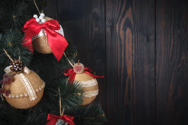 Boże Narodzenie Czy Nowy Rok Rustykalne Drewniane Tła Zabawka Dekoracji — Zdjęcie stockowe
