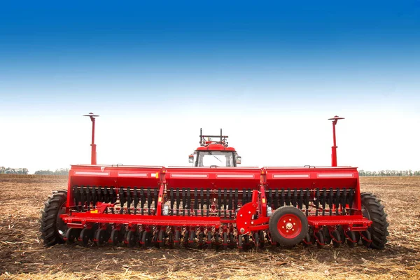 Современный Трактор Поле Комплексом Обработки Вспашки Почвы Концепция Работы Отраслях — стоковое фото