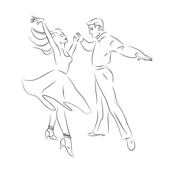 Silhueta Contorno Casal Que Dança Isolado Branco —  Vetores de Stock