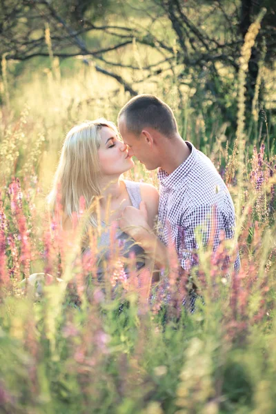 Pareja joven en el verano en la naturaleza. El concepto de relaciones, amor y relajación . — Foto de Stock