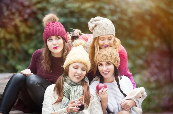 As mulheres são melhores amigas com frutas em um piquenique no campo . — Fotografia de Stock