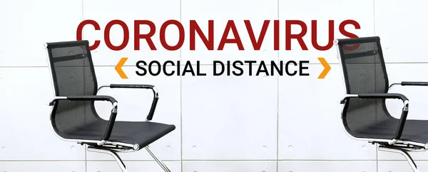 Sosyal uzaklık kavramı, Ofis yeri ve iş yeri dünya çapında sosyal uzaklık motivasyonudur. Salgın sırasında Coronavirus COVID-19 koruma için, duvar tasarımı kapağı için bir oda 
