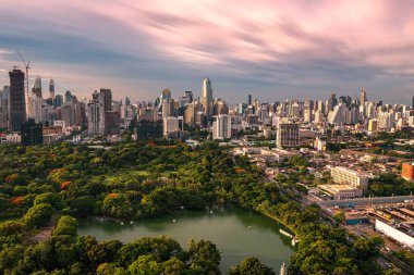 Bangkok şehri ve bahçe Tayland ve gün ışığı 