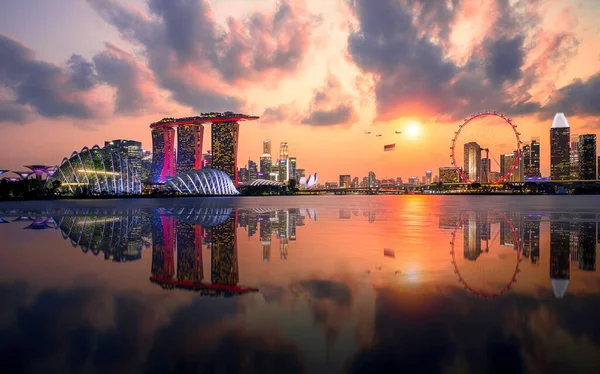 Морской Залив Центр Города Сингапурским Флаером Светлый Вид Сада Залив — стоковое фото