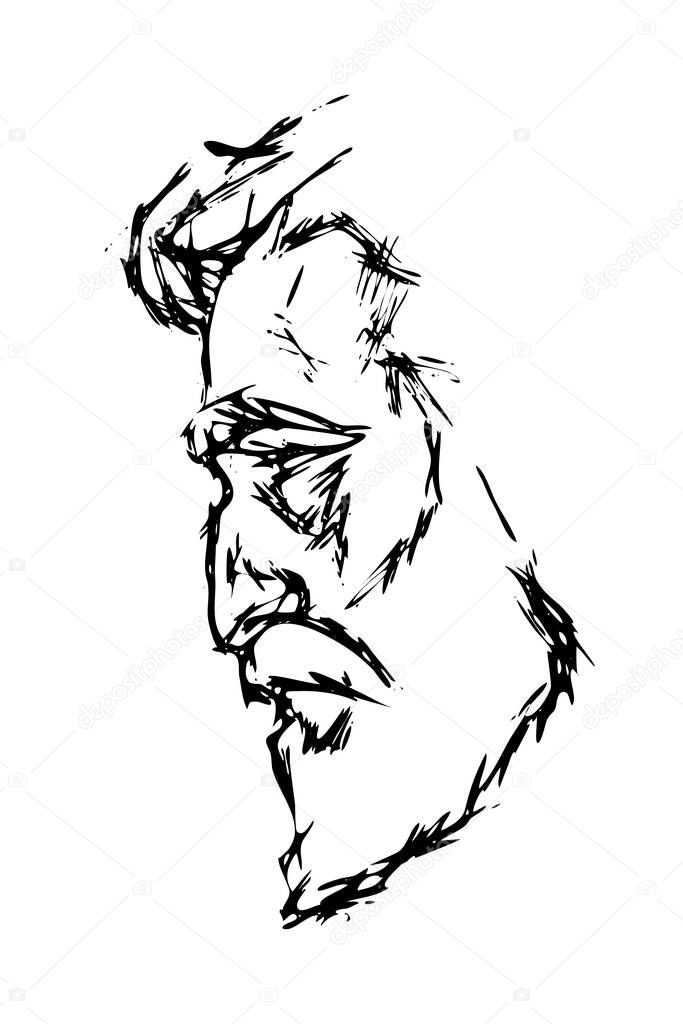 male portrait in profile - hand-drawn drawing. mans head sideways