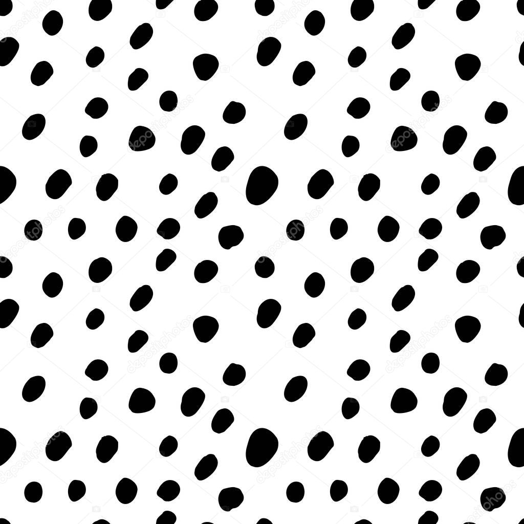 doodle dots - seamless pattern in black and white. scattered round spots - abstract simple background in flat style