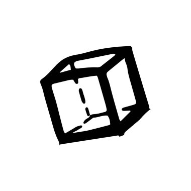 Küp çizimi. Geometrik şekil. kare - beyaz arkaplanda siyah ve beyaz çizimler