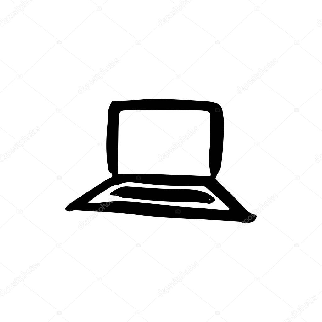 laptop - illustration of black color on a white background. Doodle style desktop computer. business