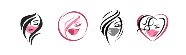 Koruyucu maskeli güzel kızların yüzleri, bir takım ikonlar. Tıbbi yüz maskesi - düz çizim. Güzellik endüstrisi, karantina. Coronavirus - virüsün korunması ve önlenmesi