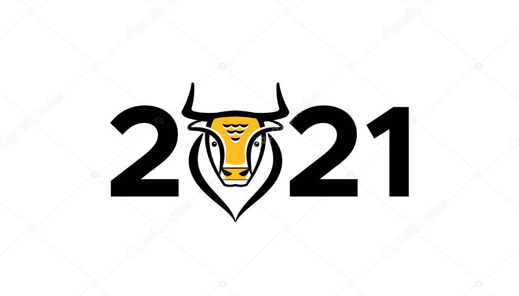 2021 is the year of the bull. stylized bull isolated on a white background - a symbol of the new year. Eastern horoscope. Cartoon pet - cattle