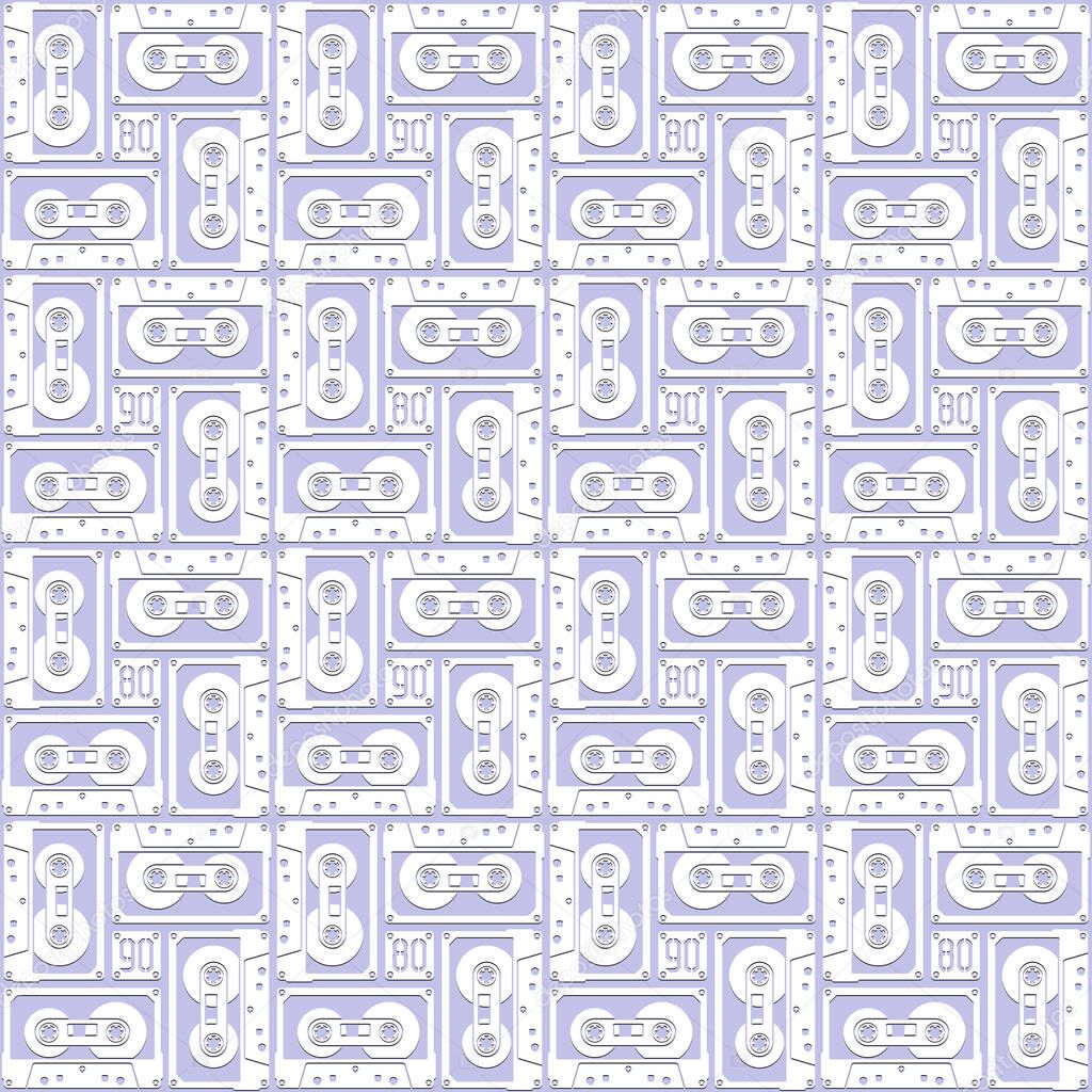 Seamless pattern in the form of audio cassettes of the 80's and 90's. Vector graphics.