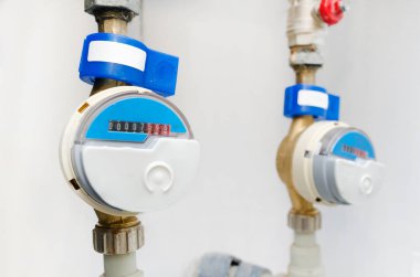 Mavi modern radyo kablosuz su sayacı sayacı yakın çekim