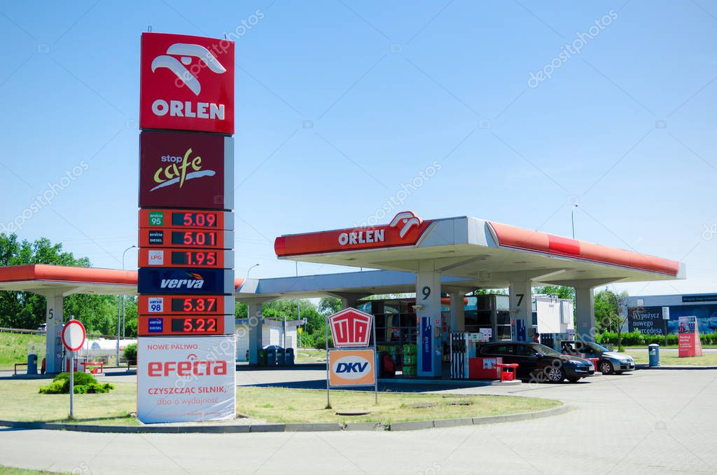 WROCLAW, POLAND - JUNE, 2018. Orlen gas station in Wroclaw, Poland. Orlen is the largest Polish company.