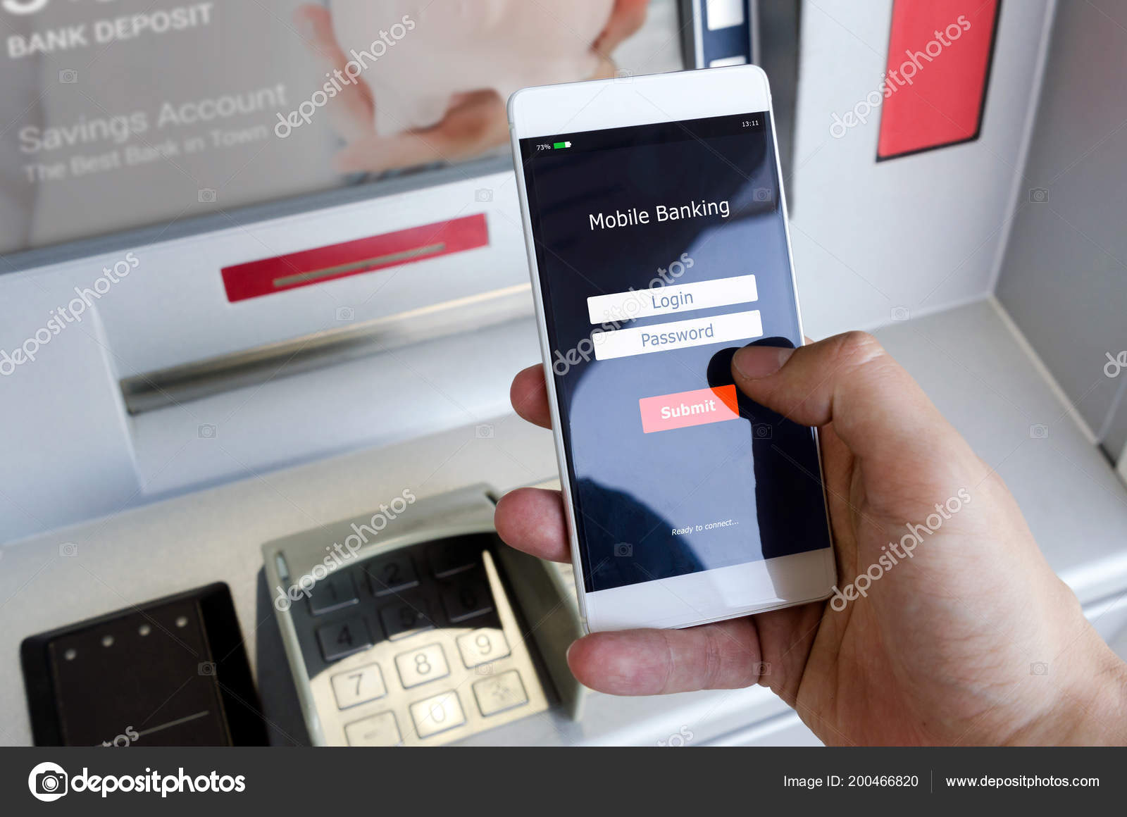 Withdraw Money Atm Using Credit Card Person Holding Phone Login Stock Photo By Simpson33 200466820<script async src=