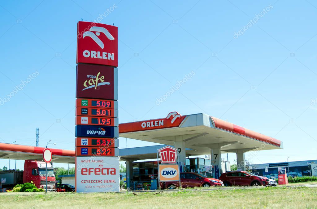 WROCLAW, POLAND - JUNE, 2018. Orlen gas station in Wroclaw, Poland. Orlen is the largest Polish company.