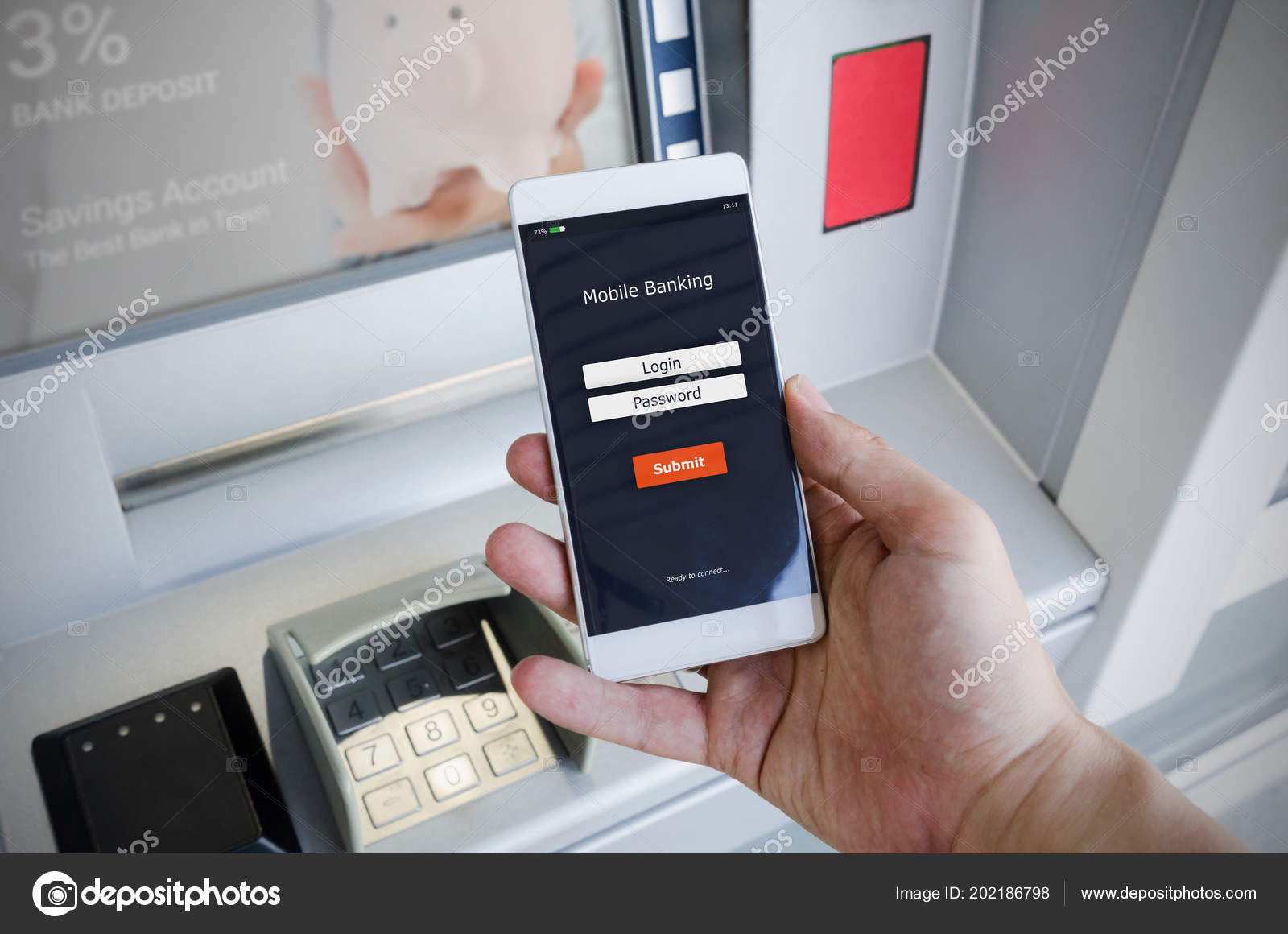 Withdraw Money Atm Using Credit Card Person Holding Phone Login Stock Photo By Simpson33 202186798<script async src=