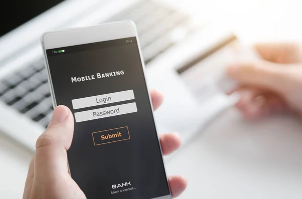 Войти Мобильный Банковский Счет Смартфоне Оплата Через Мобильное Приложение — стоковое фото