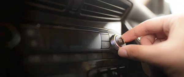 Man Turning Car Air Conditioning System Air Conditioning Button Car — Stock Photo, Image