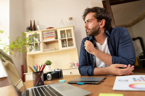 Graphic Designer Working Digital Tablet Freelancer Working Home — Stock Photo, Image