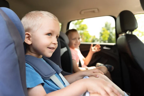 Boy Buckled Car Seat Safe Family Travel Concept — Stock Photo, Image