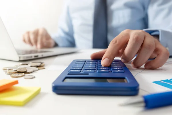 Man Calculates Savings Budget Planning Concept Businessman Working Office — Stock Photo, Image