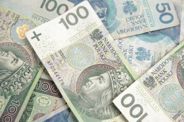 Polonya para birimi, Lehçe banknotlar yığını. 100 ve 50 banknotlar üstten görünüm kompozisyon