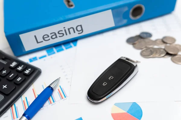 Autosleutels Afstandsbediening Binder Met Leasing Label Auto Lease Concept — Stockfoto