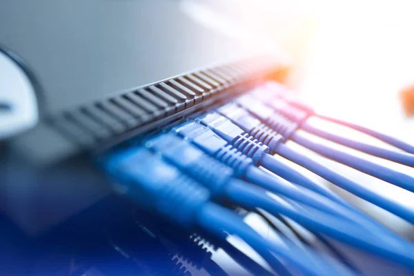 Δίκτυο Υποδομών Διακόπτη Δρομολογητή Πρίζα Συνδέσεις Των Καλωδίων Ethernet Ενσύρματη — Φωτογραφία Αρχείου