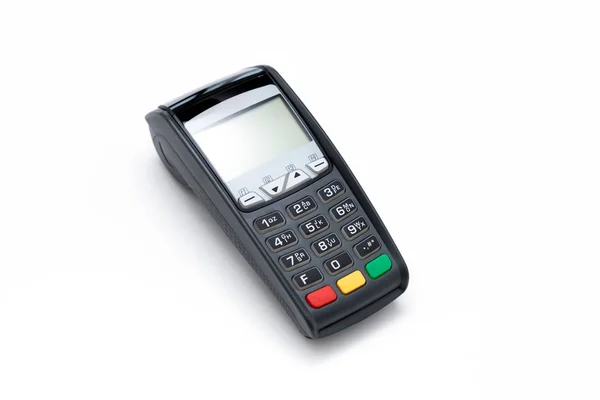 Terminal de cartão de crédito em fundo branco — Fotografia de Stock