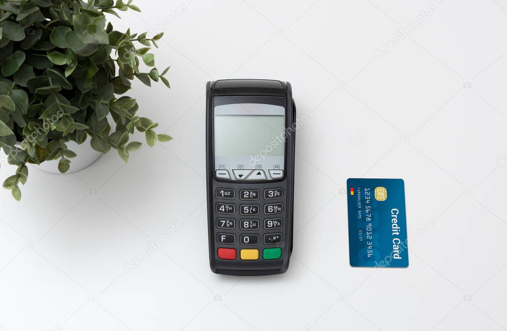 Payment terminal with credit card top view