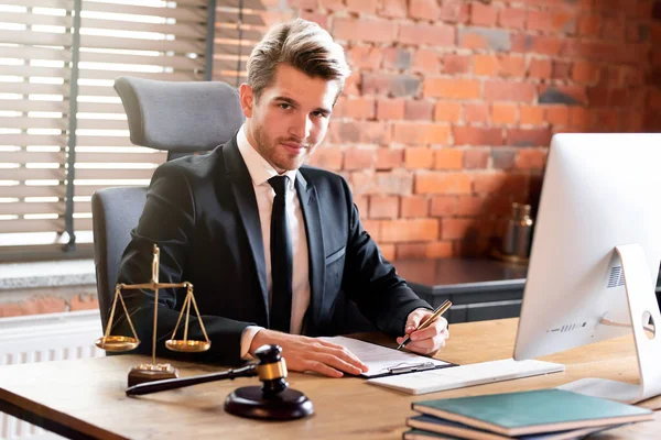 Lawyer working in office. Law and justice concept — Stock Photo, Image